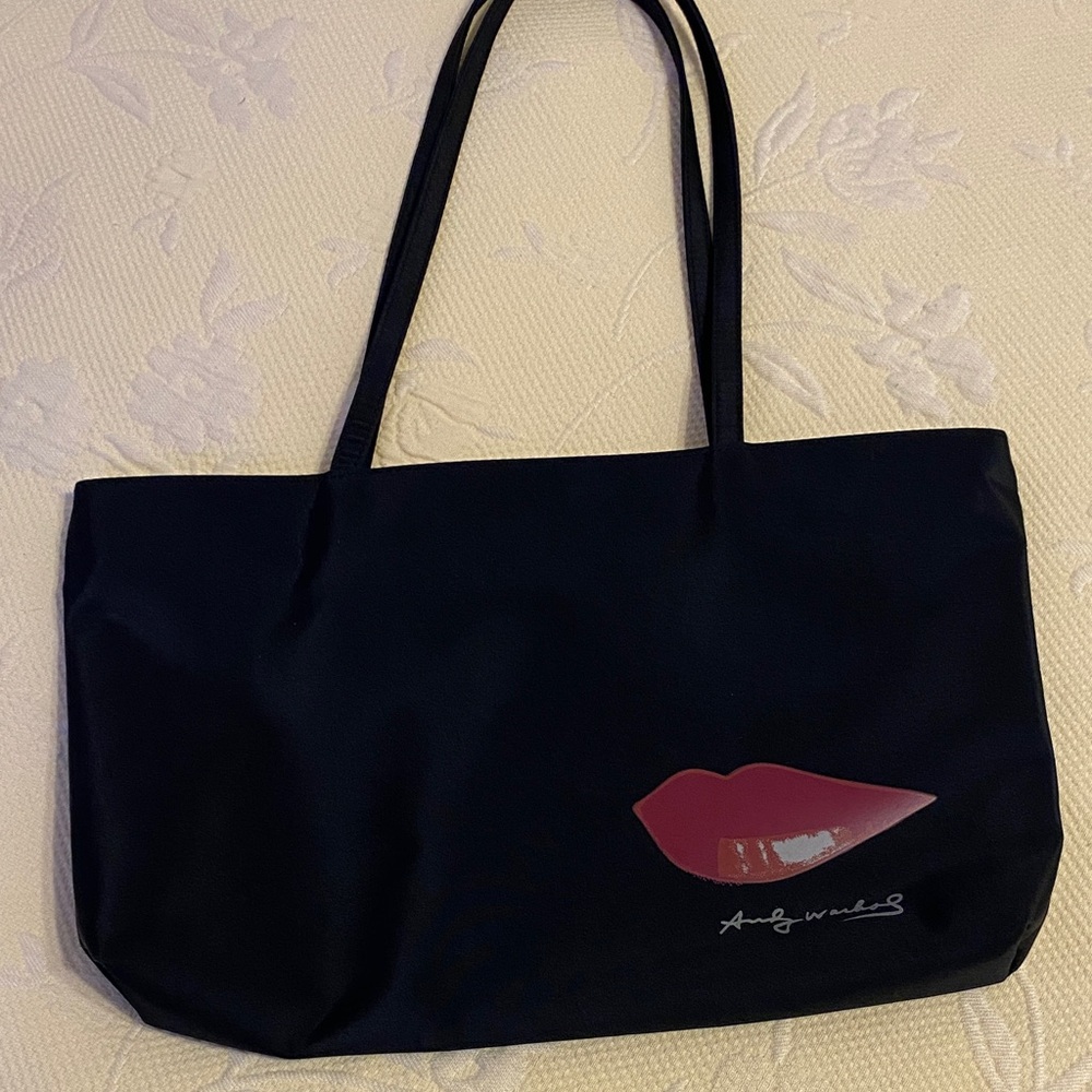Andy Warhol Black Tote Bag with Red Lip Design, no signs of wear